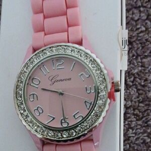 Pink Geneva Watch with Rhinestone Bezel